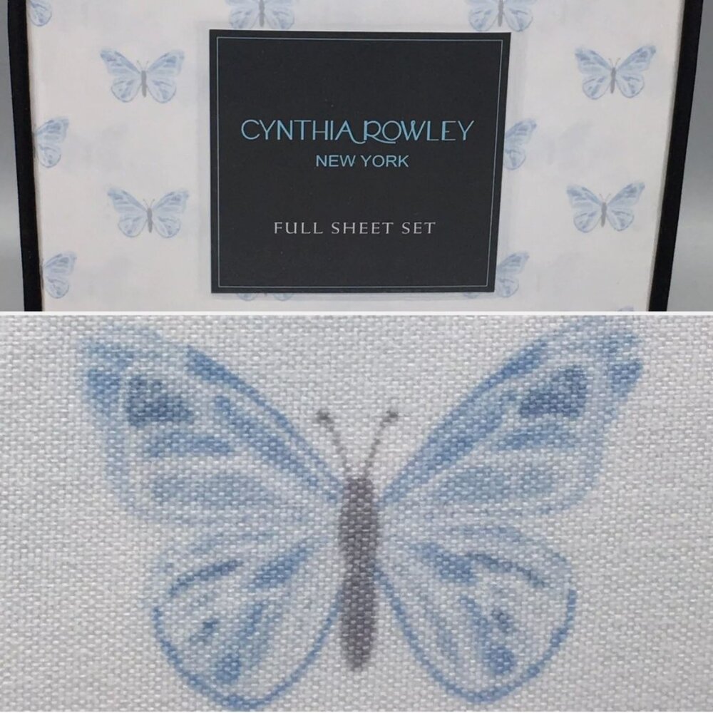 4pc Cynthia Rowley Delicate Butterfly FULL Sheet Set Blue 15" Deep Mattress NEW
